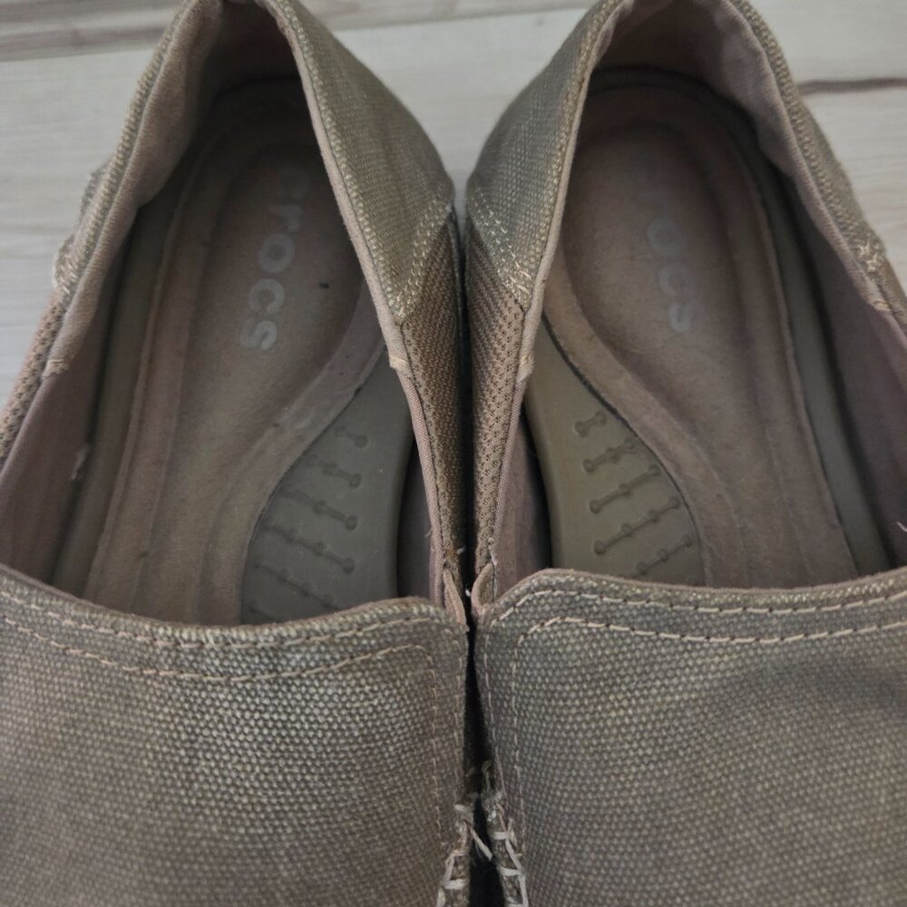 Mens Crocs Santa Cruz Shoes Size 11 Triple Comfort Taupe Canvas Slip On Loafers - Picture 4 of 11